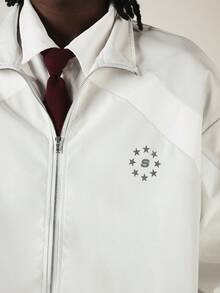 SUMWON Oversized Zip-Up Track Jacket With Raglan Sleeves Star Logo And Elastic Hem Spring Casual Outerwear - Multicolor - View 5