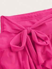 SHEIN ICON Women's Multi-Layer Ruffle Trim Low Rise Y2K Mini Black Skirt - Hot Pink - View 5