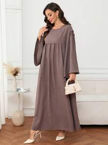 Al Najma Women's Simple Vacation Pleated Arabian Dress - Brown - View 5