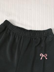 SHEIN Genkimix Kids 2件組 青少年女孩套裝 連帽長袖前開拉鍊短版外套，腰部與袖口收緊，搭配鬆緊腰寬鬆寬腿休閒運動長褲，秋冬款 - 深灰色 - 查看 8
