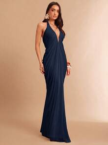 Silquee Women's Mesh Loose Elegant Sexy Party Dinner Wedding Dress Navy Blue Summer - Navy Blue - View 5