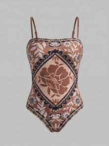 Swim Oasis Women's All-Over Print One-Piece Swimsuit, Suitable For Beach Vacation, Pool Party, Pair With Shorts Red Floral Summer Tropical Boho - Multicolor - View 4