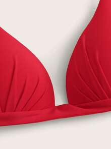 Swim Vcay Summer Beach Halter Triangle Swimming Top - Red - View 4