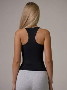 Musera Sport Scoop Neck Padded Bust Fitted Racer Back Tank Top Workout Gym Cute Pilates Fitness Daily Fall Winter - Black - View 5