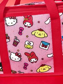 HELLO KITTY AND FRIENDS | SHEIN Cute Multi-Character Print Large Capacity Insulated Lunch Bag With Red Trim, Portable Cooler Tote For Picnic, School & Daily Use - Pink and red. - View 4