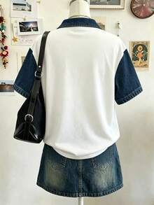 EMERY ROSE Casual Style Minimalist Design Loose Fit V-Neck Short Sleeve T-Shirt, Plus Size - Multicolor - View 2