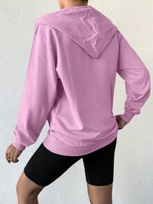 EURMUSE 100%Cotton Solid Zip Up Drawstring Hoodie - Baby Pink - View 2