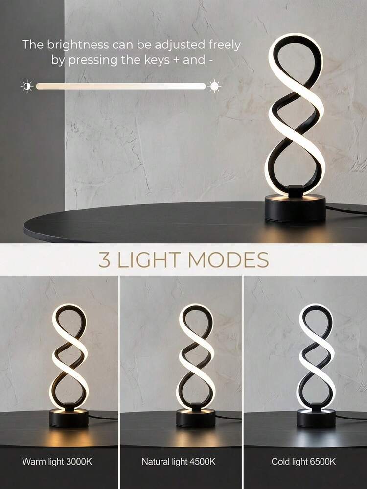 مصباح طاولة LED بتصميم دوامة حديث، مصباح ليلي حلزوني لا نهائي إبداعي، مصباح مكتب LED منحني بسيط، مصباح ديكوري جمالي لغرفة النوم وغرفة المعيشة وديكور المنزل - مقاس واحد - مشاهدة 2