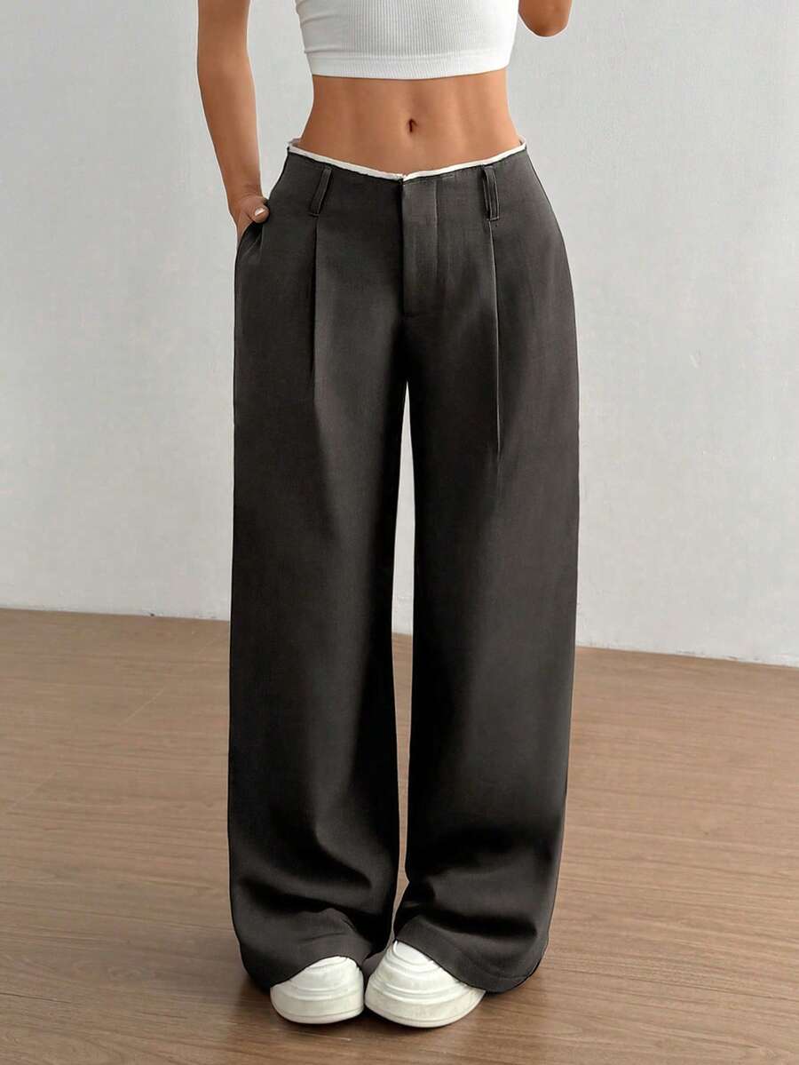 Flirla Women's Chic Slimming Straight-Leg Pants, Versatile Fall Cloth For Women - Dark Grey - View 1