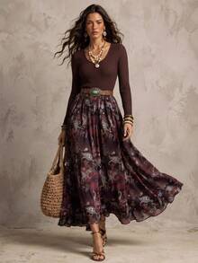 Solivie Women's Printed A-Line Skirt, Autumn New Arrival - Multicolor - View 2