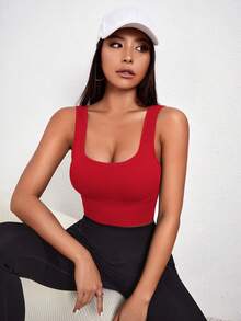 SHEIN Velisys 4件組 常規運動內衣 羅紋設計 基本款 黑色+海軍藍+紅色+白色 健身瑜珈無縫內衣 - 彩色 - 查看 7