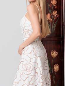 PRISCILA ESCOTO PRISCILA ESCOTO ELEGANT FRENCH STRAPLESS ROSE FLORAL A-LINE DRESS FOR LADIES Party - White - View 4