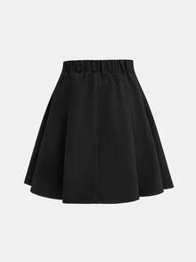 Girlism 兒童青少年女孩優雅學院風純黑色中腰百褶迷你裙，適合秋季、返校季，可搭配白色襯衫，萬聖節穿搭 - 黑色 - 查看 2