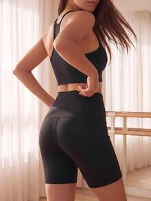 Gameset SHEIN Sport Women's Pockets Sports Fitness Cycling Shorts - Black - View 3