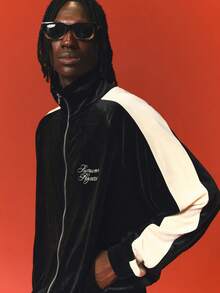 SUMWON Velvet Zip-Up Track Jacket With Contrast Side Stripe And Script Embroidery Logo Detail - Multicolor - View 4