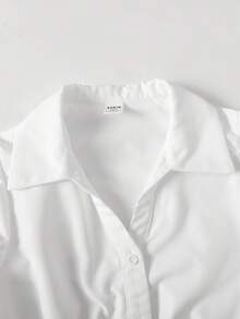 SHEIN 女童青少年秋冬休閒優雅學院風法式經典百搭白色領口百褶腰長袖襯衫，女童學院風襯衫，返校襯衫，日常穿著 - 白色 - 查看 9