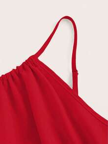 EMERY ROSE Women's Summer Solid Color Pleated Casual Pocketed Halter Romper For New Year Clothes - Red - View 5