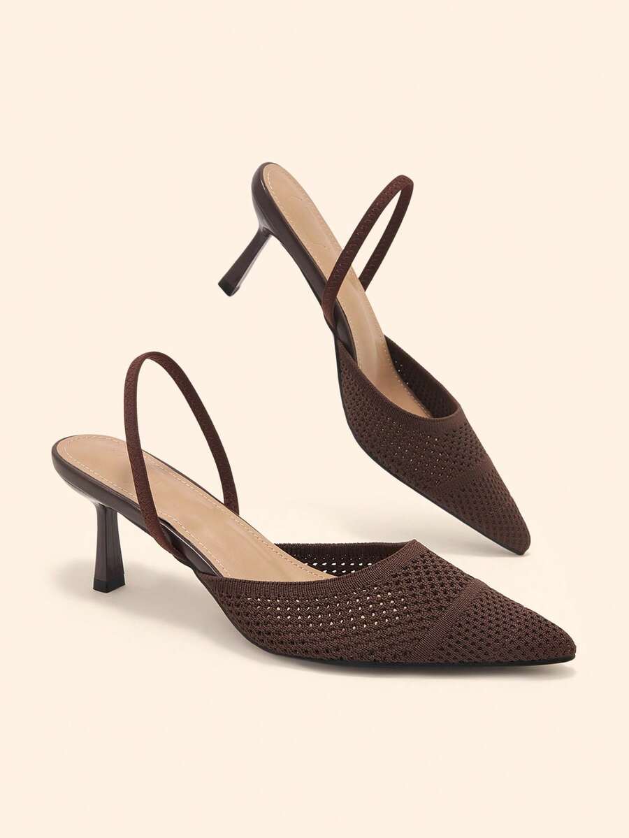 CUCCOO BASICS Fabric Fabric Stretch Back Strap High Heel Shoes Suitable For Commuting - Coffee Brown - View 1