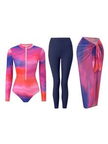 Swim Shayni Set Burkini 3 Potong Wanita Kasual Modis Motif Tie-Dye Colorblock - MultiWarna - View 8