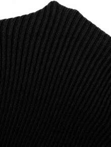 SHEIN LUNE CURVE Minimalist Black & Complex White Lace Hem Design Plus Size Women's Pullover Sweater - Black - View 7