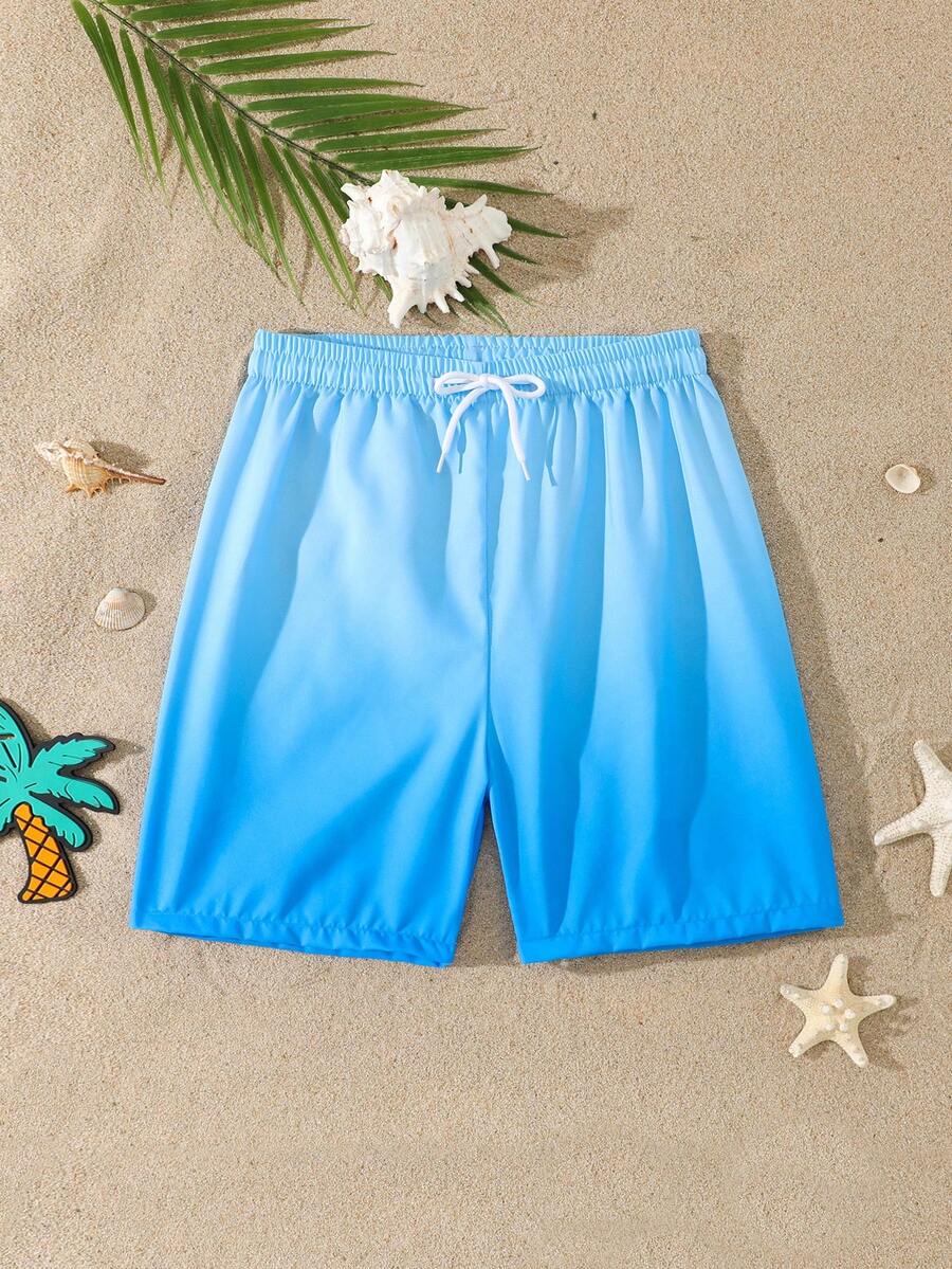 SHEIN 男童單件海灘短褲,梭織布料,客製化印花,適合海邊度假與海邊水上活動 - 藍色 - 查看 1