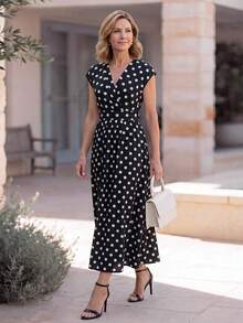 EMERY ROSE Polka Dot Print Dress For Middle-Aged And Elderly Women Wedding Mother Of The Groom Grandma Granny Autumn Outfits For Women - Multicolor - View 4