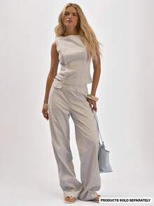 MUSERA Mid Rise Straight Leg Trousers With Stripe Pattern And Button Pocket Flap Detail Coord Bottoms Only Autumn Casual Brunch Vacation Blue White - White - View 1