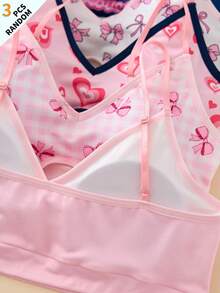 3pcs/Pack Tween Girl Printed Hollow Design Comfortable Bras - Multicolor - View 6