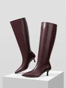 Mnmlis Sepatu bot berujung lancip, hak rendah, model kaki yang dimodifikasi, sepatu bot fashion untuk bepergian, sepatu bot tinggi yang ringan dan elegan. Hak kitten. - coklat kemerahan - View 2
