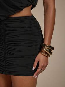 Hauture Gaun Mini Satu Bahu Lembut dengan Lipatan, Hitam, Musim Gugur, Elegan, Seksi dan Chic, Gaun Pesta Koktail dengan Lengan Berlebih dan Bahan yang Mengalir - Aprikot - View 6