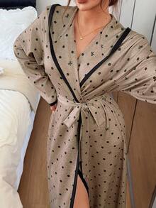 Napfluff Cute Bow Polka Dot Print Mid-Length Hooded Robe - Multicolor - View 6