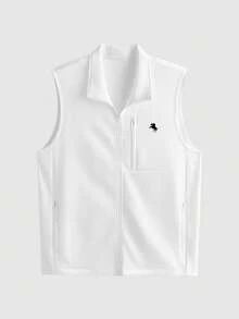 Lornavo Men's Knight Pattern Zipper Casual Daily Travel Vest - White - View 3