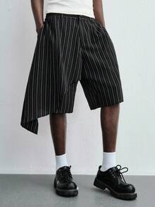 ROMWE MEN Street Life Celana Pendek Asimetris Model Apron Terstruktur untuk Pria - Hitam - View 6