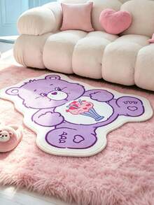 SHEIN X Care Bears 1件紫色熊裝飾地毯，可愛熊造型，可用於房間、客廳、樓梯，防滑底面，柔軟布料 - 紫色 - 查看 2