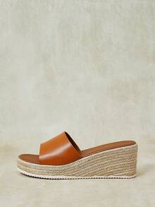 Styleloop Women's Fashionable Versatile Buckle Design Thick Sole Wedge Sandals For Daily Wear - Dark brown + leather surface - View 5