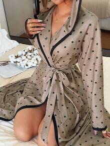 Napfluff Cute Bow Polka Dot Print Mid-Length Hooded Robe - Multicolor - View 5