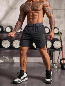 GymBeat Men's Letter Webbing Waistband Sports Shorts - Black - View 4