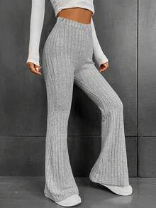 SHEIN EZwear 高腰喇叭褲 - 灰色 - 查看 6