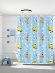 SpongeBob SquarePants | SHEIN 1件裝 卡通角色圖案防水浴簾，適合浴室隔斷簾，附掛鉤，家用浴室裝飾浴簾，四季通用 - 多色 - 查看 2