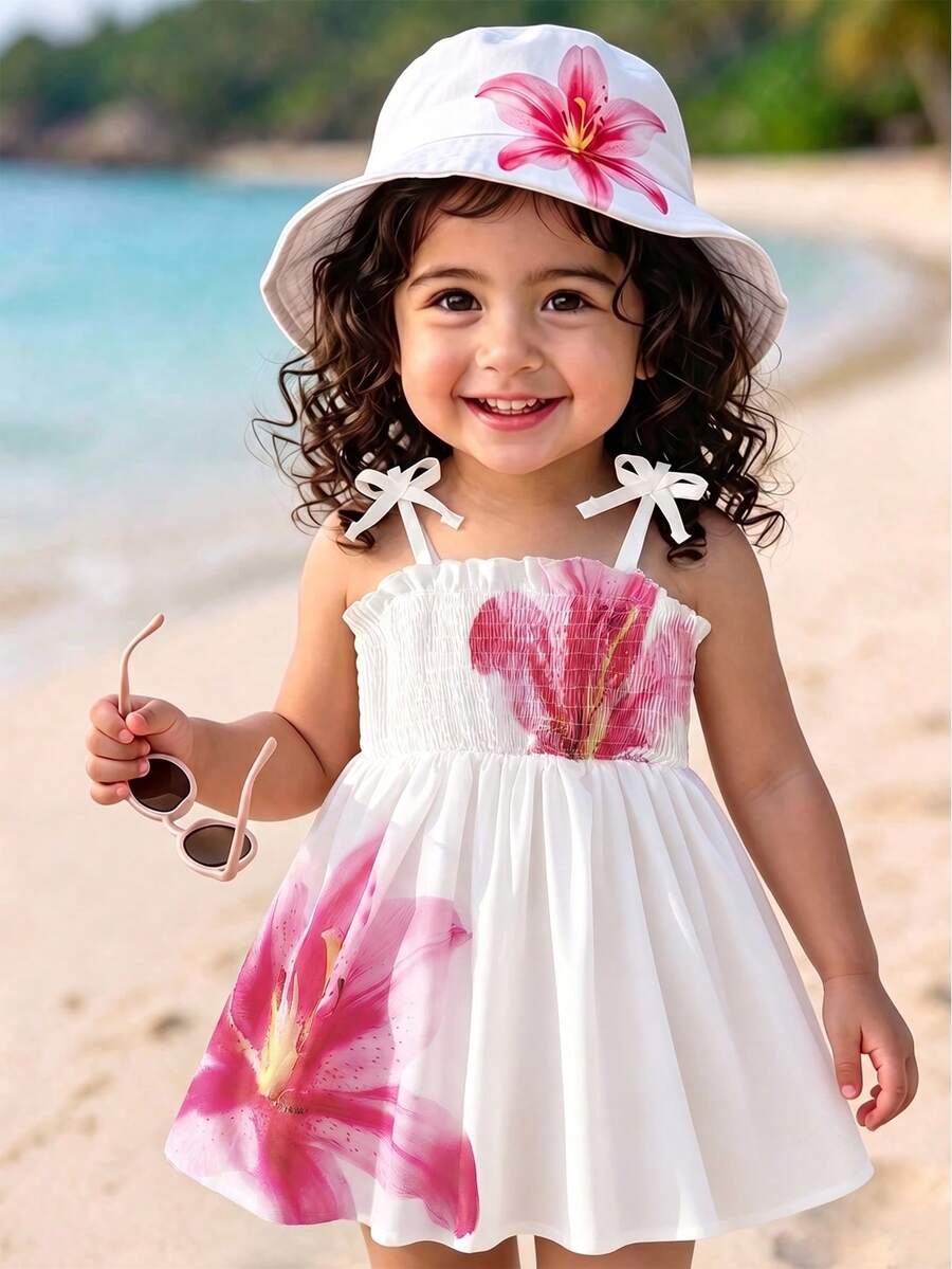SHEIN Playful Pals Baby Girls Cute Casual Heart Pattern Dress