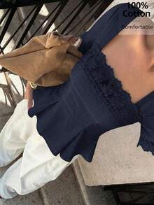 Siren Gaze Women's Solid Color Pleated Casual Versatile Daily Wear Blouse - Navy Blue - View 1