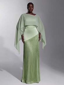 Elitara Plus Size Elegant Romantic Asymmetric Elastic Knit Fabric Patchwork Tassel Formal Evening Gown For Wedding Party Celebration Formal Events (Heavy Work Design) - Green - View 7