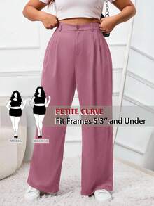 SHEIN PETITE CURVE Pantalones de traje casual simple con botones delanteros de unicolor talla grande, graduación, regreso a la escuela, - Rojo violeta - Ver 1