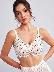 Elorette 1pc Fresh Cherry Print Seamless Push-Up Women's Bra - Multicolor - View 4