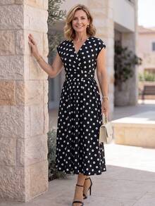 EMERY ROSE Polka Dot Print Dress For Middle-Aged And Elderly Women Wedding Mother Of The Groom Grandma Granny Autumn Outfits For Women - Multicolor - View 6