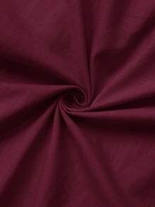 Editum Women's Round Neck Short Sleeve Button-Down Shirt + Side Zipper Faux Pocket Umbrella Skirt, Elegant Commute Brunch Vacation Burgundy Summer Halloween - Burgundy - View 7