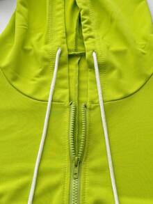 Mawevolt Plus Size Women's Fluorescent Green Minimalist Casual Set Hoodie Zip-Up Loose Relaxed Wide-Leg Capri Pants Drawstring Two Pieces Set Fall - Green - View 7