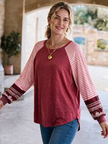 Rosumi Women's Plus Size Patchwork Striped Raglan Long Sleeve Casual Loose Sweatshirt Fall Winter 2026 Fall Outfits Going Out Tops For Women - Multicolor - View 2