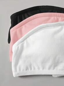SHEIN Tween Girl 簡單舒適加墊軟綿親膚抹胸內衣 3件組 白色四季款 - 彩色 - 查看 4