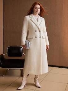 MOTF PREMIUM PLUS SIZE WOMEN'S WOOL RHINESTONE DECORATED OVERCOAT - Apricot - View 4